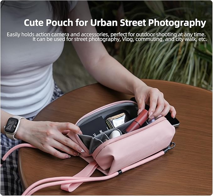 Anbee Street Photography Sling Bag for DJI Pocket 3 / Osmo 360 Action Camera & Accessories, Fashion Crossbody Organizer Bag for Travel (Pink)