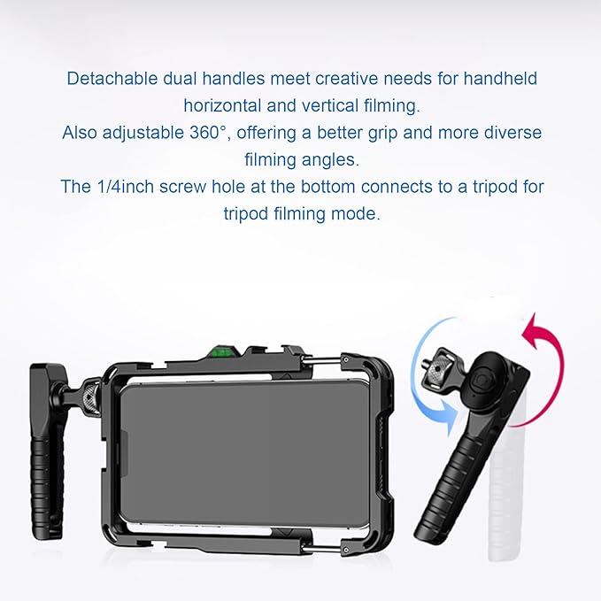 VBESTLIFE Smartphone Video Rig with Handle, Filmmaking Case Aluminum Alloy Phone Video Stabilizer Grip Tripod Mount with Cold Shoe for 14 to 16.2cm Phone
