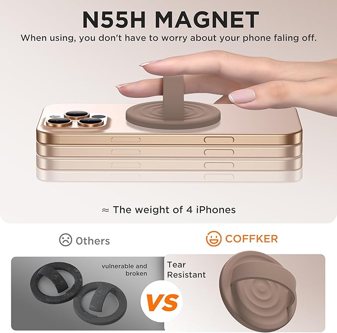 Magnetic Phone Grip Ring Holder, Liquid Silicone Magnet Cell Phone Grip Finger Loop, Compatible with Magsafe, Back of Phone for iPhone 17/16/15/14/13/12 Series, Light Brown