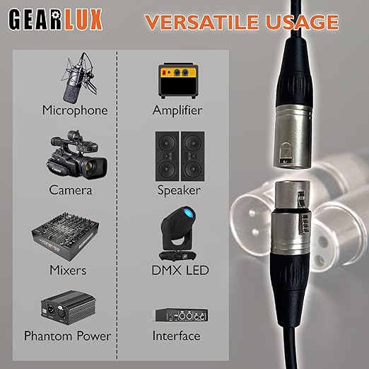 Gearlux XLR Microphone Cable, Fully Balanced, Male to Female, 100 Feet - 2 Pack