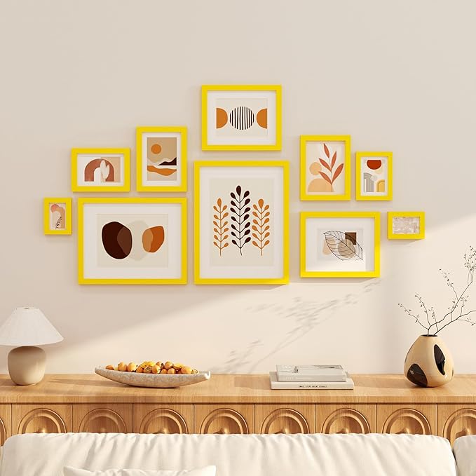 KINLINK 3.5x5 Picture Frames Yellow, Solid Wood Frames with Plexiglass for Table Top and Wall Display, Photo Frames for Horizontal or Vertical Display, 4 Pack