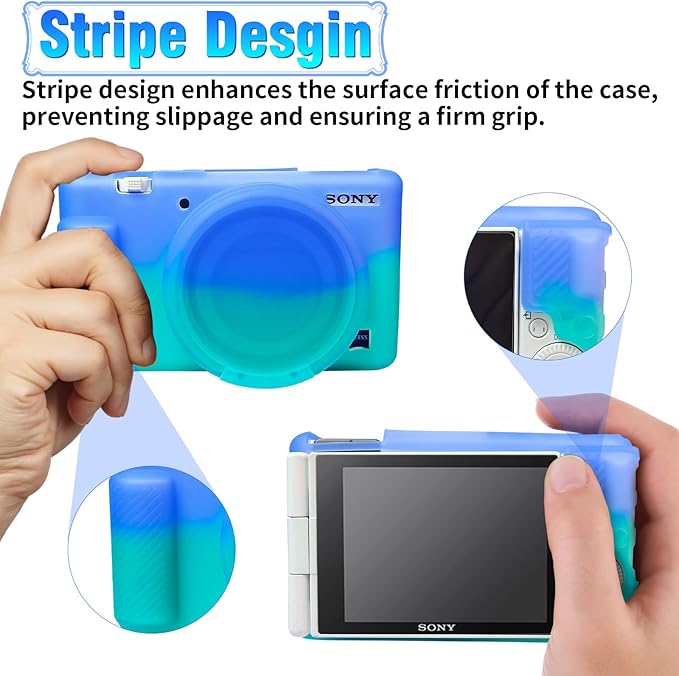 Easy Hood Camera Case for Sony ZV-1, Soft Silicone Cover Camera Sleeve Body Skin Protective Case with Removable Lens Cap for Sony ZV1 Digital Camera, Blue Green