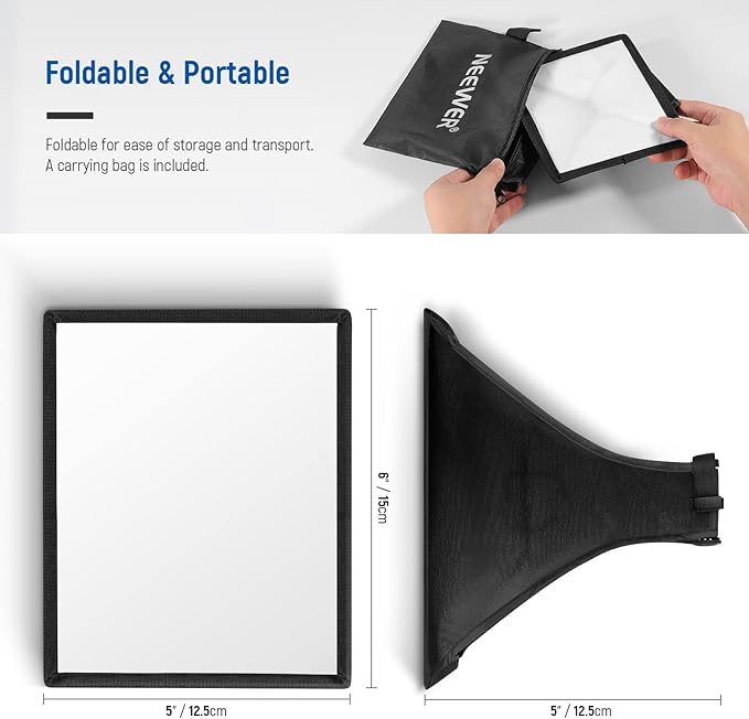NEEWER Flash Diffuser Light Softbox 6" x 5", Universal, Collapsible with Storage Pouch Compatible with Canon Nikon Sony Godox Yongnuo NEEWER speedlight