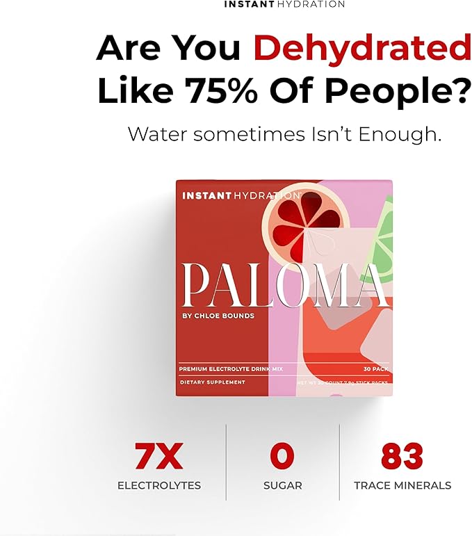 Instant Hydration Electrolytes Powder Packets - Paloma Electrolyte Drink Mix - Zero Sugar - Keto, Vegan, Gluten-Free, Non-GMO - Boost Recovery, Brain Health, Muscle & Tissue Support- 30 Sticks