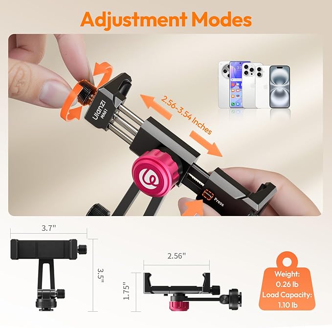 ULANZI MA61 Metal Phone Tripod Mount with Cold Shoe, 360° Adjustable Hot Shoe Camera Phone Mount for iPhone 17 16 15 14 Pro Max, Samsung, Aluminum Alloy Clamp for Vlogging, Live Streaming, Video