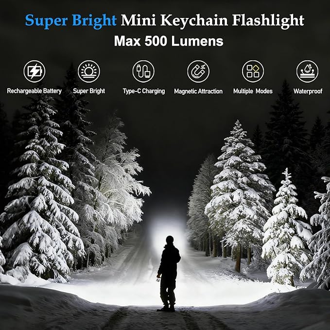 4PACK EDC Keychain Flashlight - Super Bright Mini Keychain Light with Hat Clip, Magnetic Base, Rechargeable Small Pocket Flash Lights for Emergency,Outdoor Activities,Walking Dog