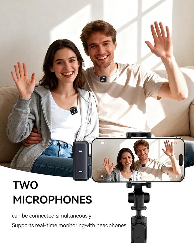 bmani Wireless Microphones for iPhone & Android Mini Lavalier Microphone with Noise Reduction 328ft Transmission & 60H Charging Case Magnetic Mini Mic for Vlogging, Video Recording, Podcast Fit Black