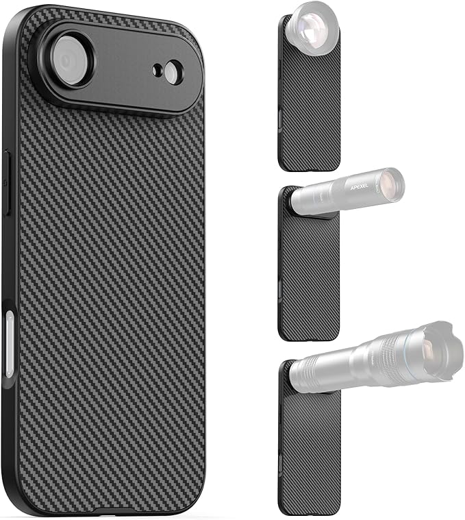 APEXEL 17mm Thread Lens Phone Case Compatible for iPhone Air, Compatible with All Telephoto & Macro Lenses, Durable Protective Cover Black