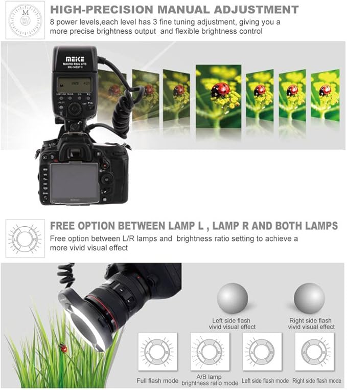 Meike iTTL TTL LED Macro Ring Flash Light for Nikon DSLR Camera, Camera Flash with Hot Shoe Mount d3400 d5600 d5500 d5200 d5100 d7100 d750 d850 d500 d810 d7500