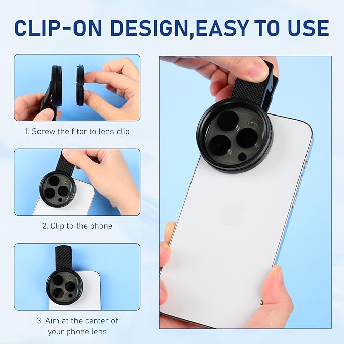 52mm Clip-0n Cpl Phone Cameralens Filter Kit,Upgrade Circular Polarizing Filter Compatible with Mostcell Phones,CPL Filter for Phone,Portable Polarizer Camera Len(1 Set