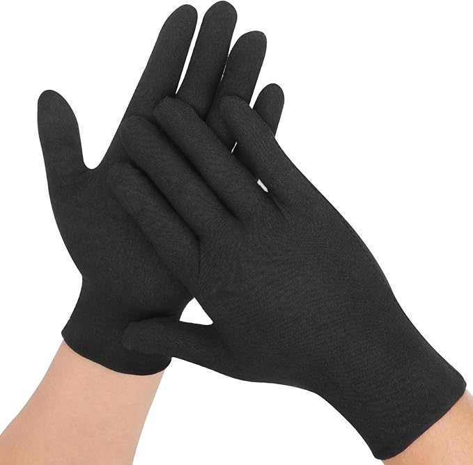 Senkary 10 Pairs Black Cotton Gloves for Men Women, Cloth Work Gloves Liners for Art Handling, Photography, Photo, Coin Jewelry Inspection, Archival, Dry Hands Sleeping, Eczema