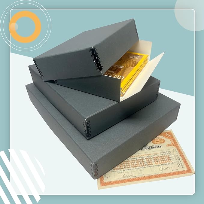 Golden State Art, Archival Storage Box, Acid-Free Drop Front Museum Box with Metal Edge for Storing Artwork Photos Documents Prints Arts and Crafts (Gray-11.75x15.25x3 Inches) Pack of 2