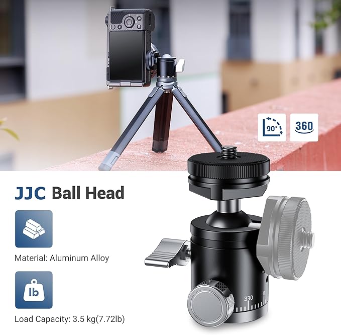 JJC Mini Ball Head, Ballhead Tripod Mount Adapter Converter for Tripod Monopod Camera LED Light Microphone, Cold Shoe Tripod Mount Adapter for Photography, 1/4''-20 to Cold Shoe Mount Adapter