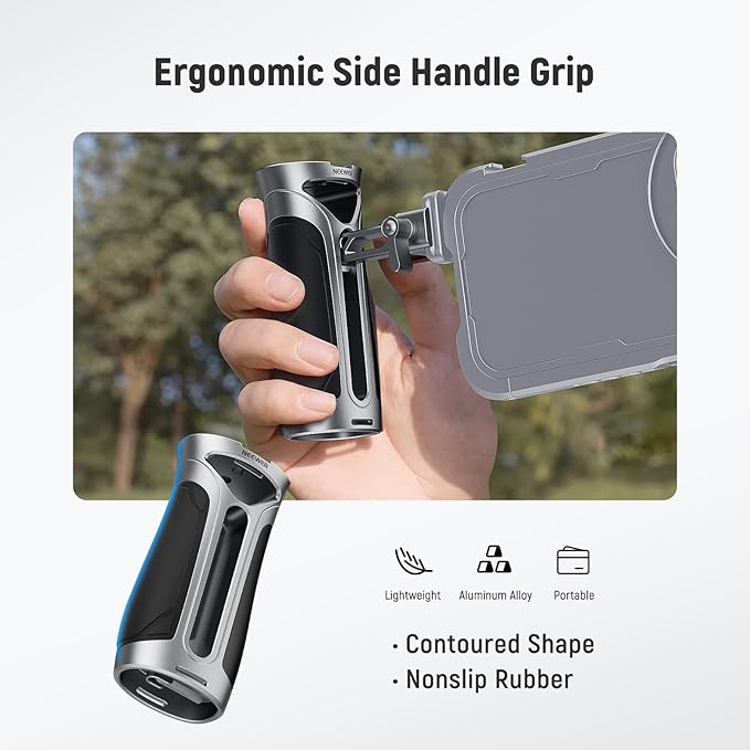 NEEWER Side Handle with NATO Clamp, Aluminum Alloy Quick Release Side Handgrip with 1/4" & 3/8" Threads, Cold Shoe, 2"/5cm Vertical Adjustment, Compatible with SmallRig Camera Cage, Silver, CA125