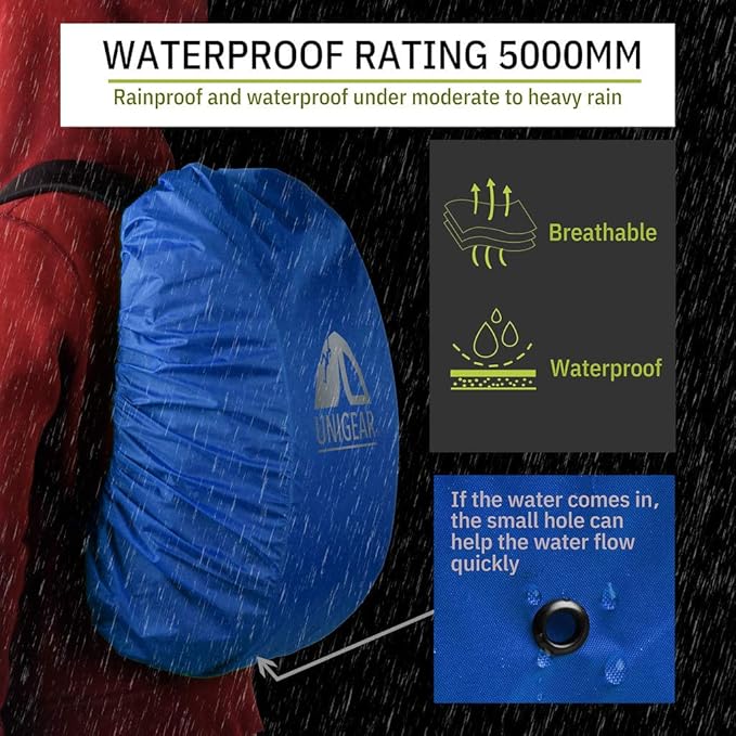 Unigear Backpack Rain Cover Waterproof Rating 5000mm Ultraportable and Durable with 2 Anti-Slip Buckle Strap, Integrated Carry Pouch Design (Blue, X-Large)