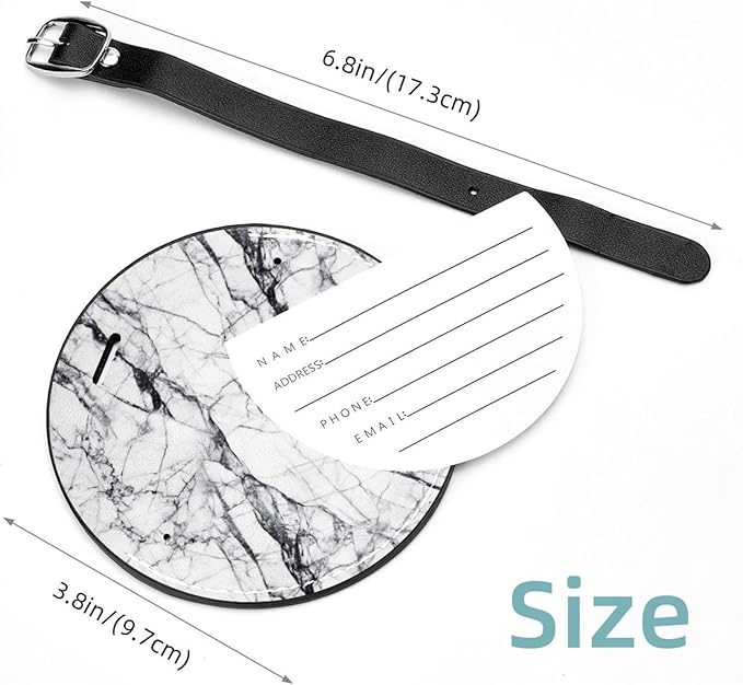 Black and White Marble Luggage Tags, 2Pack PU Leather Luggage Tags for Suitcases, Privacy Protection Bag Tags Travel Essentials