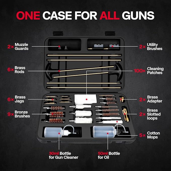 Universal Gun Cleaning Kit, Rifle Cleaning Set with Reinforced Brass Rods, Brass Jags and Slotted Tips