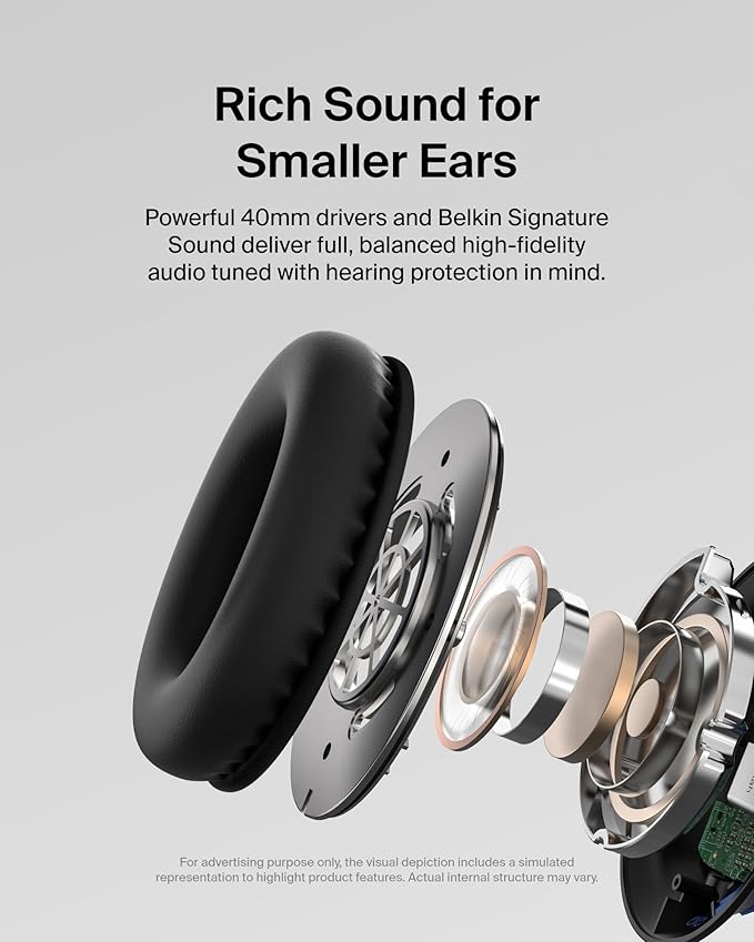 Belkin SoundForm Inspire Wired Over-Ear Headset for Kids, Online Learning & Travel w/Built-in Boom Mic, 85dB Safe Volume Limit - USB-C & 3.5mm - Compatible w/iPhone, iPad, Galaxy & More - Black
