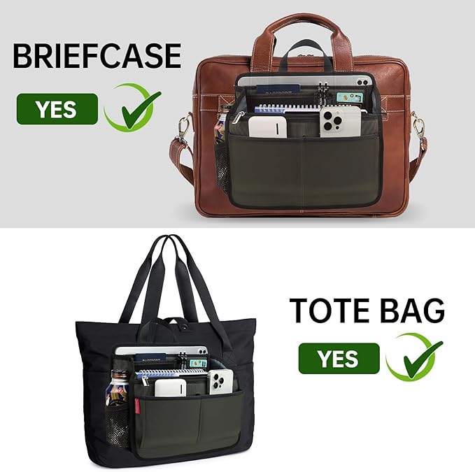 Small Rugged Organizer Insert for Briefcase Tote Shoulder Messenger Bag-19 Pockets,Durable Padded Nylon,Handle-Gray