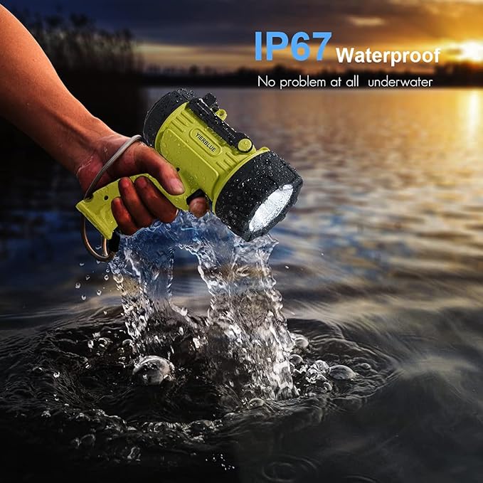 YIERBLUE Rechargeable Spotlight with 90,000 High Lumen LED, IP67 Waterproof Handheld Flashlight Searchlight with Detachable Red Light Filter
