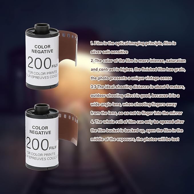 Professional Photography Camera Film, 2 Roll 35mm Camera Color Film ISO 200 8 Sheets Each High Saturation HD Camera Color Negative Film Accessories for 135 Cameras