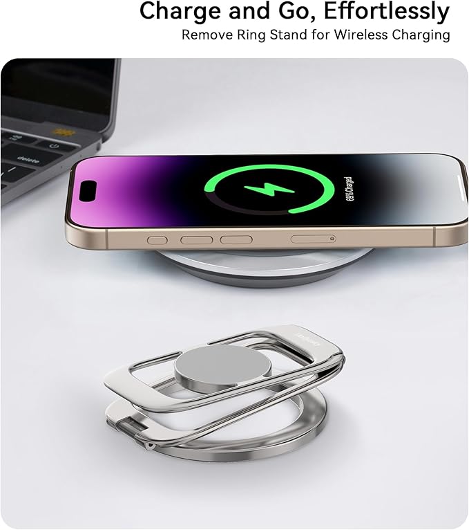 Magnetic Phone Ring Holder for MagSafe Phone Grip & Kickstand, Strong Dual-Sided Magnets Compatible with MagSafe Car Mount Gym for iPhone 17/16 Pro Max 15/14/13/12 and Android Phone Cases (Titanium)