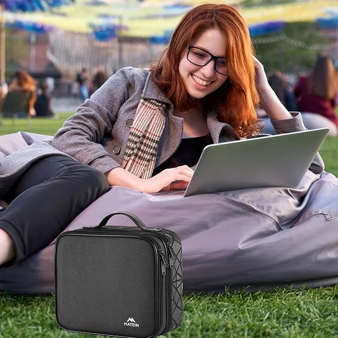MATEIN Cable Organizer Bag, Waterproof Travel Electronic Storage, Shockproof Portable Double Layer Tech Bags Carrying Case for Cord, Earbuds, Charger, SD Card, DJ Gifts, Black