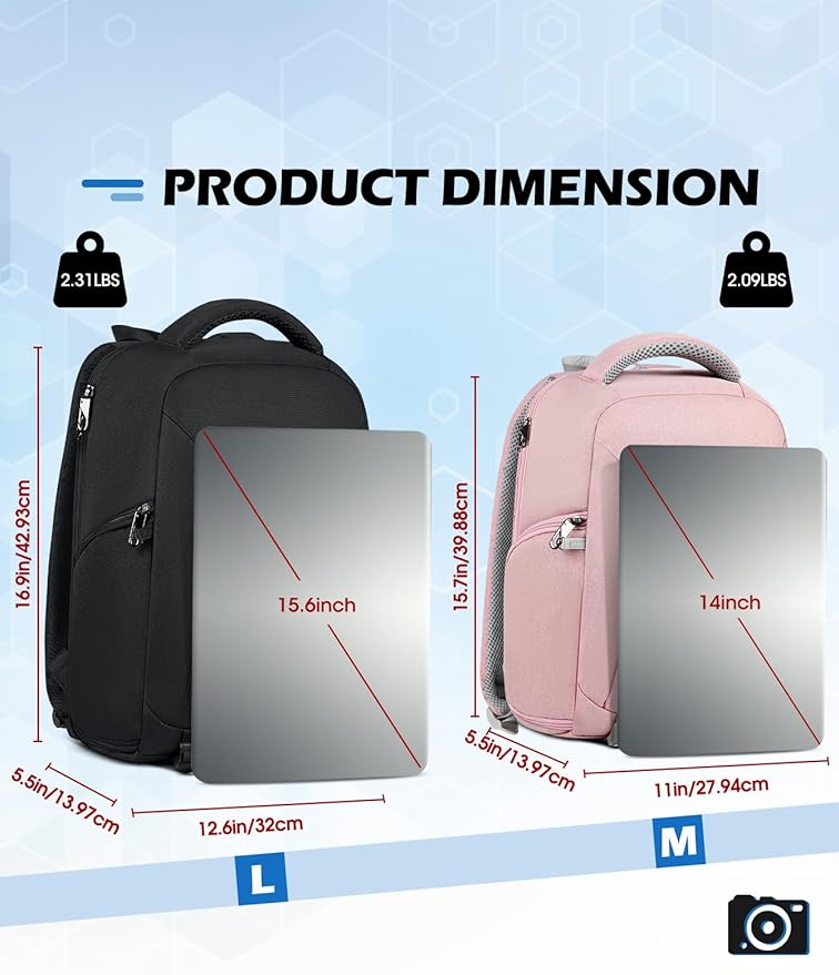 RAINSMORE Camera Bag Professional DSLR SLR Mirrorless Photography Camera Backpack 15.6 Inch Waterproof Camera Case With Tripod Holder&Laptop Compartment for Canon Nikon Sony Photographers Pink