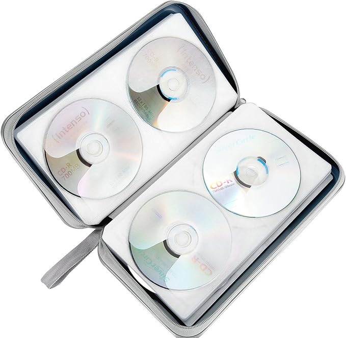 Siveit CD Case, DVD Case Holder 96 Capacity Hard Plastic CD DVD Disc Cases Storage Binder Wallet for Car Home Office Travel (Dark Blue)