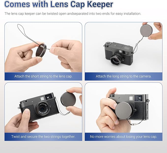JJC Metal Square Lens Hood Shade with Lens Cap for Fuji Fujifilm X Half XHalf Compact Camera, X Half Protective Lense Cover with Cap Keeper, Anti-Scratch, Anti-Lost, Silver Color