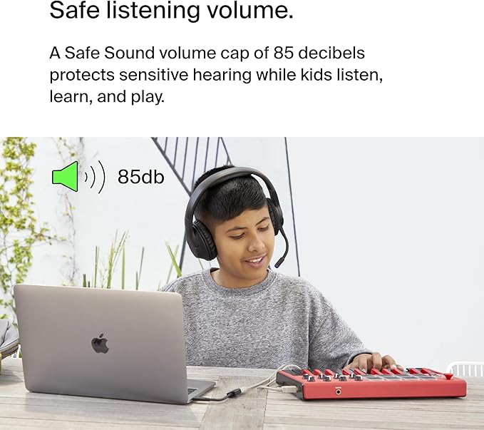 Belkin SoundForm Inspire Wireless Over-Ear Headset for Kids, Online Learning & Travel w/Built-in Microphone, 85dB Safe Volume Limit, 35H Battery - Compatible w/iPhone, iPad, Galaxy & More - Black
