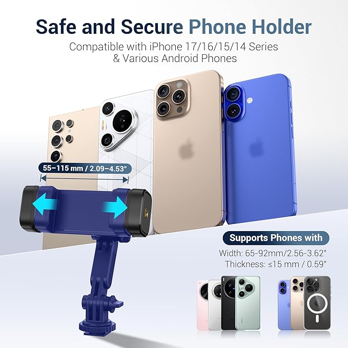 JJC Camera Phone Holder Phone Tripod Mount Adapter for iPhone Smartphone, Cold Shoe Mount for DSLR DJI Osmo Action Osmo 360, Insta360 Ace Pro, GoPro Hero Camera Photography Accessories