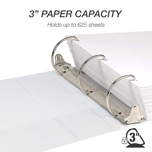 Samsill Durable 3 inch 3 Ring Binder, Made in USA, D Ring Binder, FSC 100% Recycled Chipboard, White, 4 Pack
