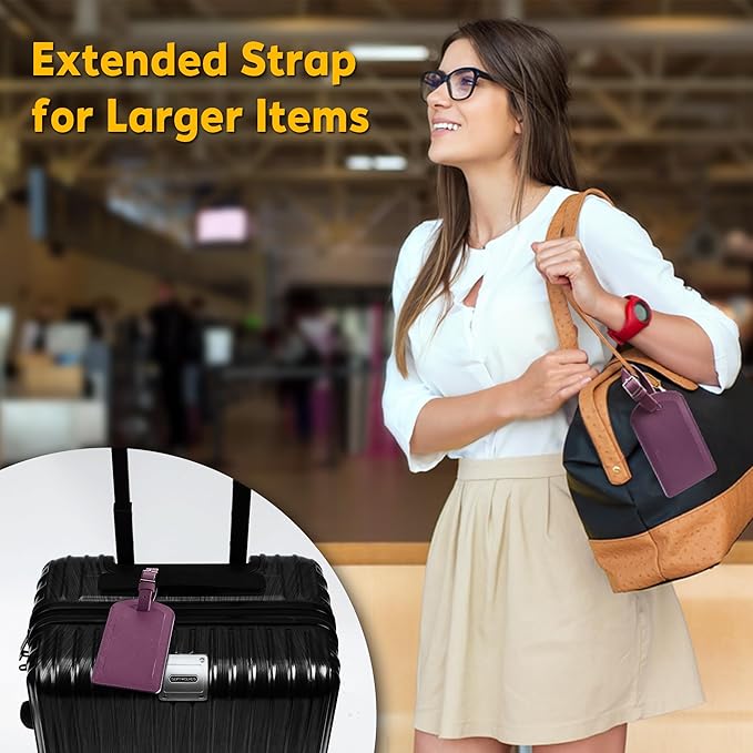 3 Pack Luggage Tags for Suitcases, TSA Approved Bag Tags, Baggage Tags with Privacy Protection, Travel Essentials Luggage Accessories, Royal Purple
