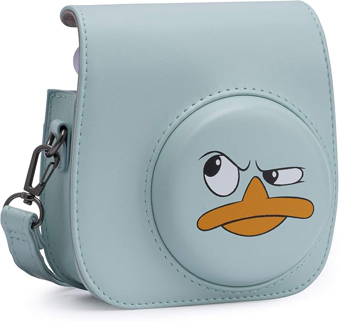 Frankmate PU Leather Camera Case Compatible with Fujifilm Instax Mini 11 12 Instant Camera with Adjustable Strap and Pocket (Cute Duck)