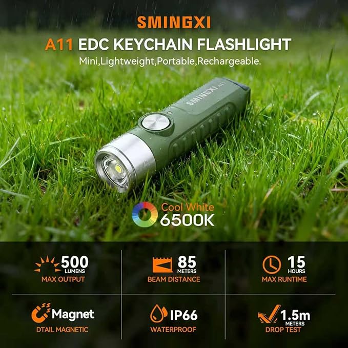 A11 Rechargeable Keychain Flashlight -Pocket Mini Flashlight,Key-Chain 500 High Lumens,EDC Flashlights,Waterproof Small Lightweight for Everyday Carry, Camping, Hiking, Emergency