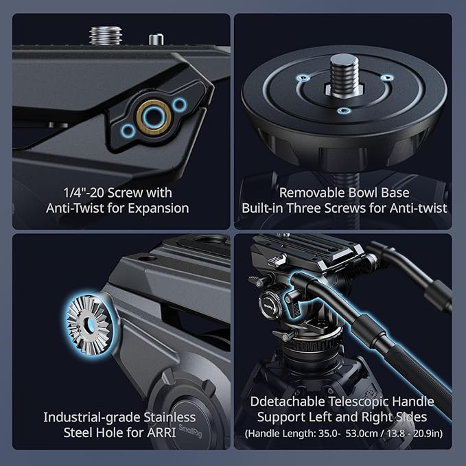SmallRig DH12 Professional Fluid Video Head with 6-Step Counterbalance Dynamic, Step-Less Damping Adjust on Pan/Tilt, Dual-Mode QR Plate, Weight 1.9kg / 4.2lb, Load up 8kg / 17.6lb - 4464