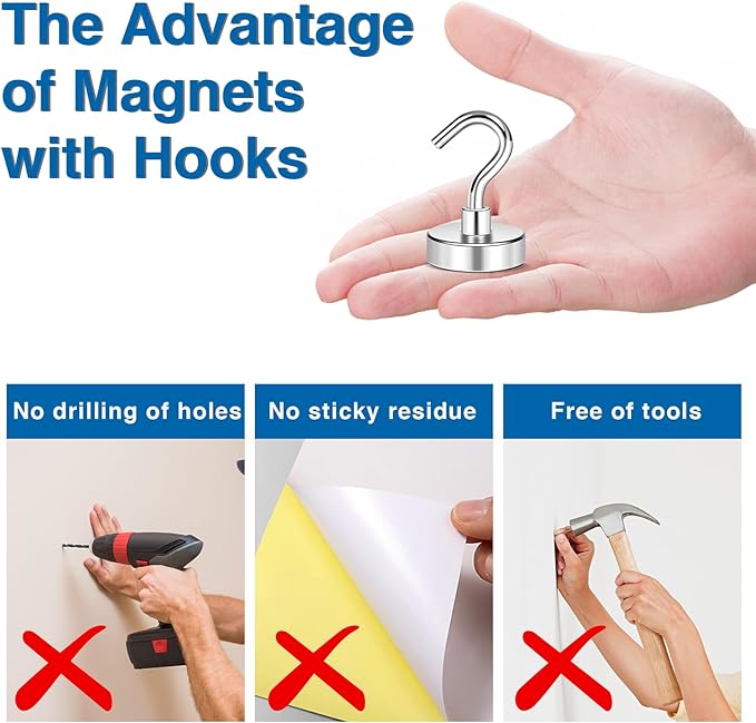 LOVIMAG Strong Magnetic Hooks, 50LBS Neodymium Magnets with Hooks, Cruise Must Haves for Travel, Magnetic Key Holder for Wall,Cruise Ships,Locker,Metal Door,Office,Kitchen,Classroom- 6 Pack