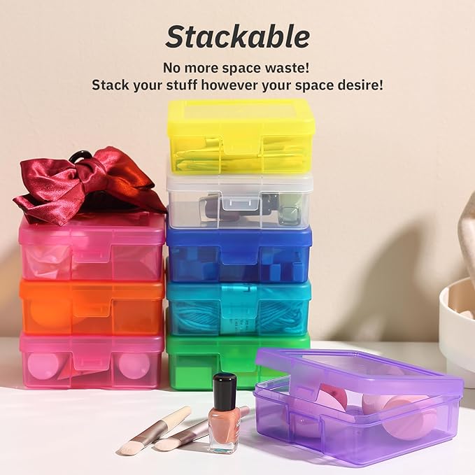 novelinks Small Plastic Storage Box Containers with Latching Lids - Craft Organizers and Storage Stackable Storage Organizer (18 Pack Small -Color)