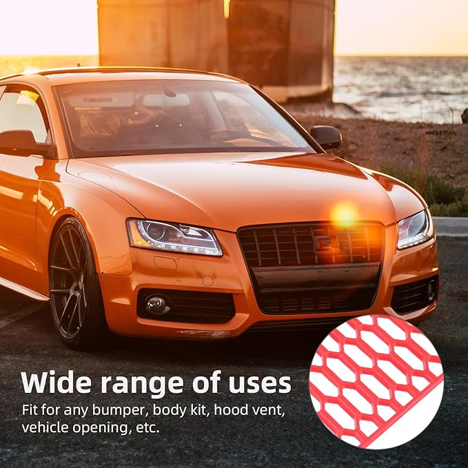 AggAuto 47"x16" ABS Plastic Universal Car Grill Mesh, Automotive Grille Insert Bumper Honeycomb Hole 10x25mm Hex Grids Red