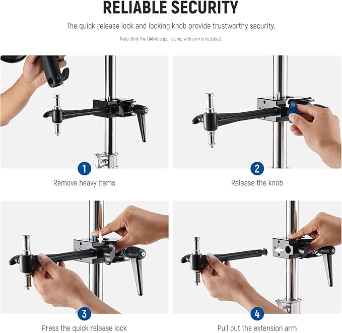 NEEWER Super Clamp with 6" Extension Arm, 5/8" Stud, 2.4" Jaw Grip Heavy Duty Crab Pole Clamp for Round Pipe Flat Surface,for Photography Studio Camera Lighting Mounting, Max Load 33lb/15kg