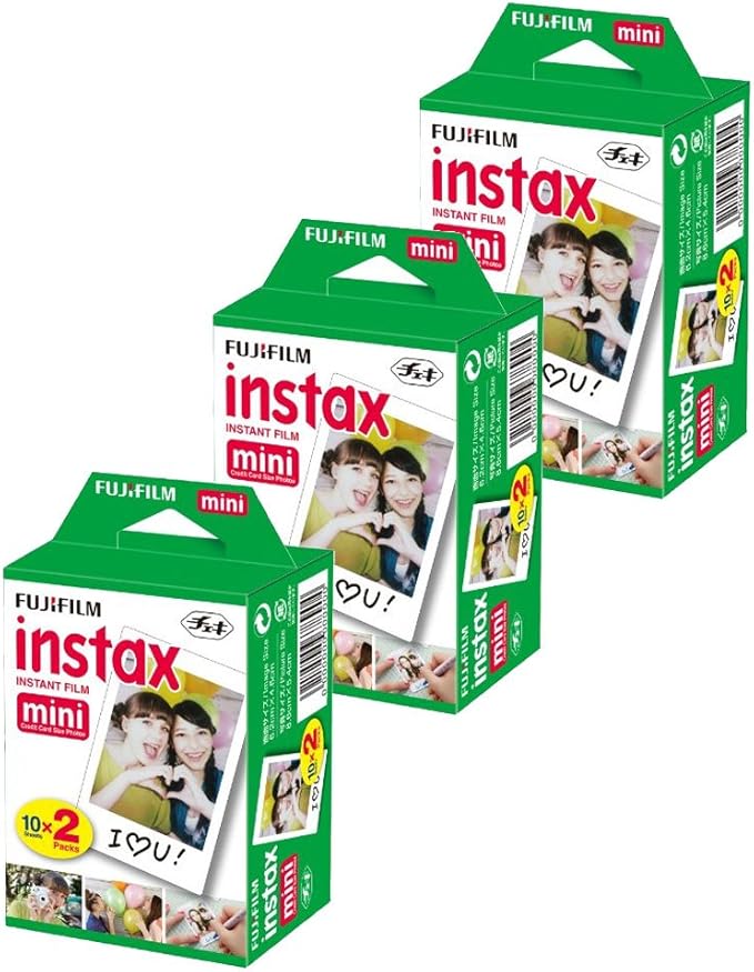 3X Fujifilm instax Mini Instant Film (60 Exposures) + 20 Sticker Frames for Fuji Instax Prints Travel Package