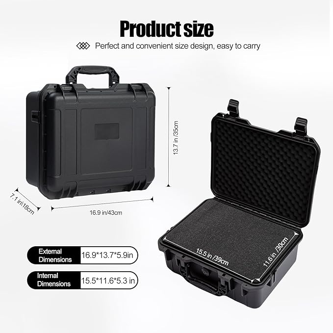Moubruk Hard case Waterproof Hard Case with DIY Customizable Foam Insert Portable Protective for Camera Drones Equipments Tools Test Instruments 16.9''x13.7''x5.9''