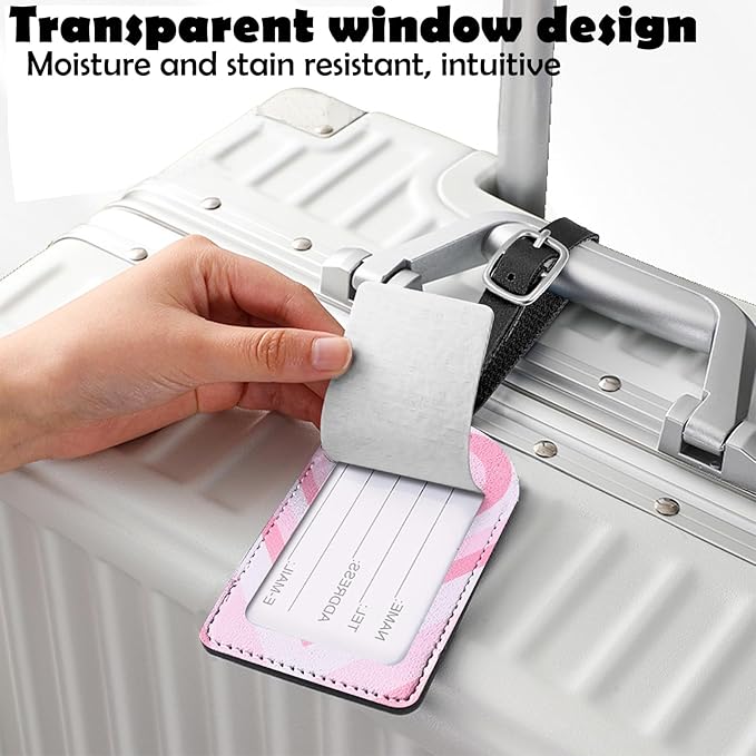 2 Pack Luggage Tag Suitcase Tags PU Leather Identifiers Privacy Cover Luggage Tags Aesthetic Cute Travel Bag Labels for Women Girls Men-Pink Heart