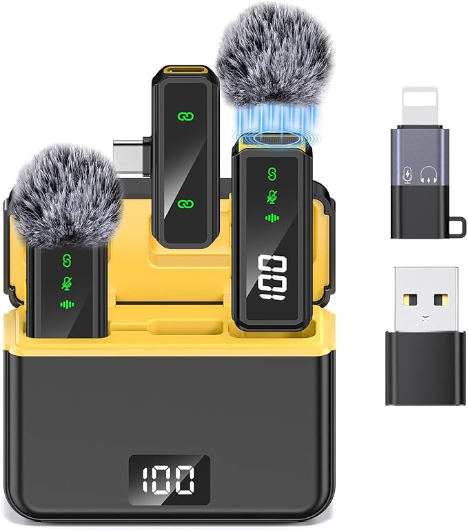 Mini Lavalier Microphone for iPhone/Android/PC, Lav Mic with 45H Battery, Noise Cancellation, 48KHz 16-Bit, Wireless Mic for Video Recording, Tiktok, YouTube, Vlog