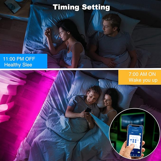 DAYBETTER 65.6Ft Smart Led Lights,2835 RGB Led Strip Lights Kits with Remote, App Control Timer Schedule Led Music Strip Lights(2 Rolls of 32.8ft)