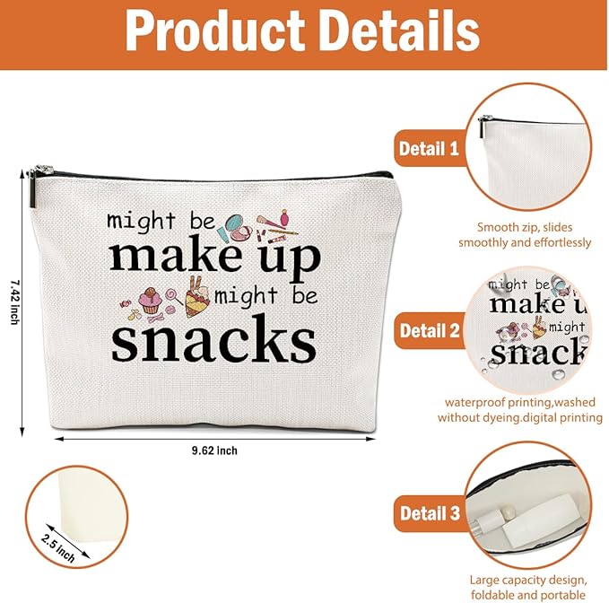 2 PCS Friend Gifts for Women Makeup Bag, Snack Bags, Funny Gifts Cosmetic Bags, Sister Birthday Christmas Graduation Friendship Gift for Daughter From Mom - might be makeup might be snacks