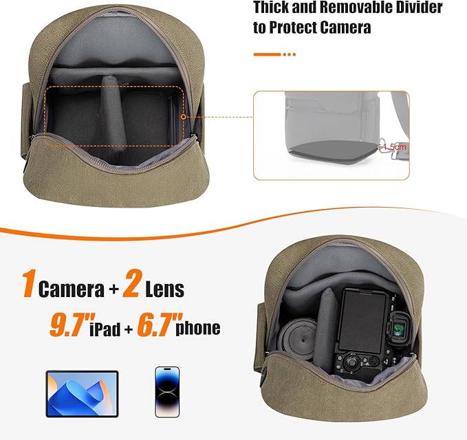 Cwatcun Camera Sling Bag Compact Large Camera Case, Waterproof Canvas Crossbody Camera Bag with Rain Cover, Travel Photography Bag for Canon Nikon Sony Fuji DSLR/SLR/Mirrorless Cameras, Lens, Green