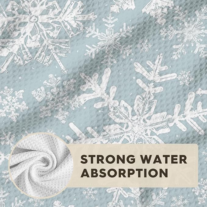 Artoid Mode Aqua Snowflakes Winter Bar Kitchen Towels, 12x24 Inch Quick Dry Microfiber Cloth Dish Towels for Kitchen Drying Set of 2