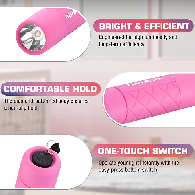EverBrite Mini Flashlight 3-Pack, Small Flash Lights 9 AAA Batteries Included, Pink/Green/Blue LED Flashlights with Lanyard for Camping/Emergencies, Christmas Gifts